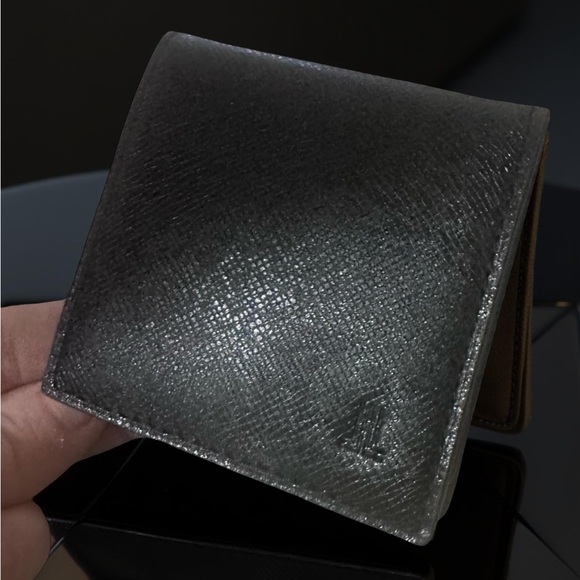 Lanvin Collection Black Leather Coin Pouch Wine Red Interior 3x3 Excellent